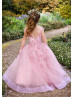 Mauve Lace Tulle V Back Floor Length Flower Girl Dress